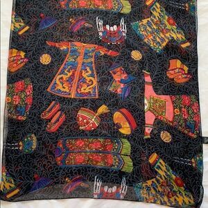 Vintage Chinese clothing design black rayon scarf